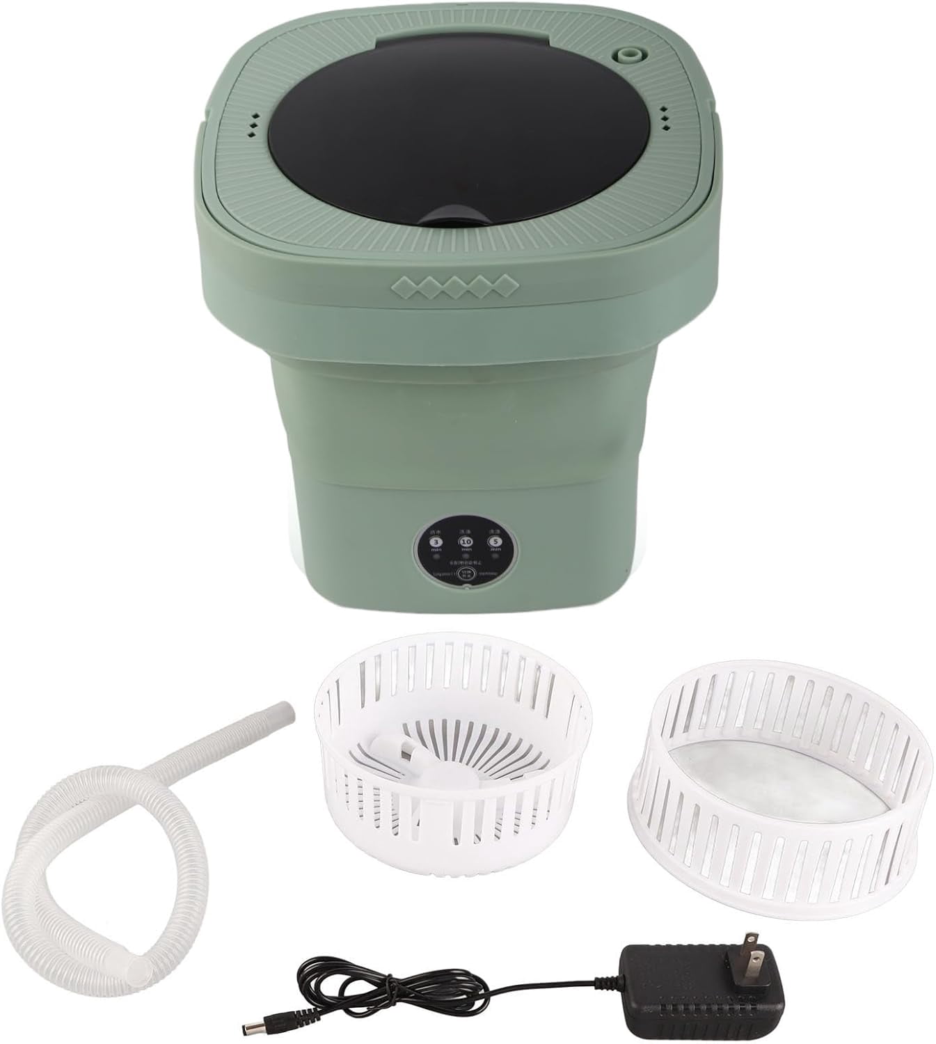 Foldable Washing Machine, 6.5L Portable Travel Folding Washing Bucket Mini Underwear Baby Clothes Small Items Washer with Spin Dryer for Apartments Dormitory Hotels(Green)