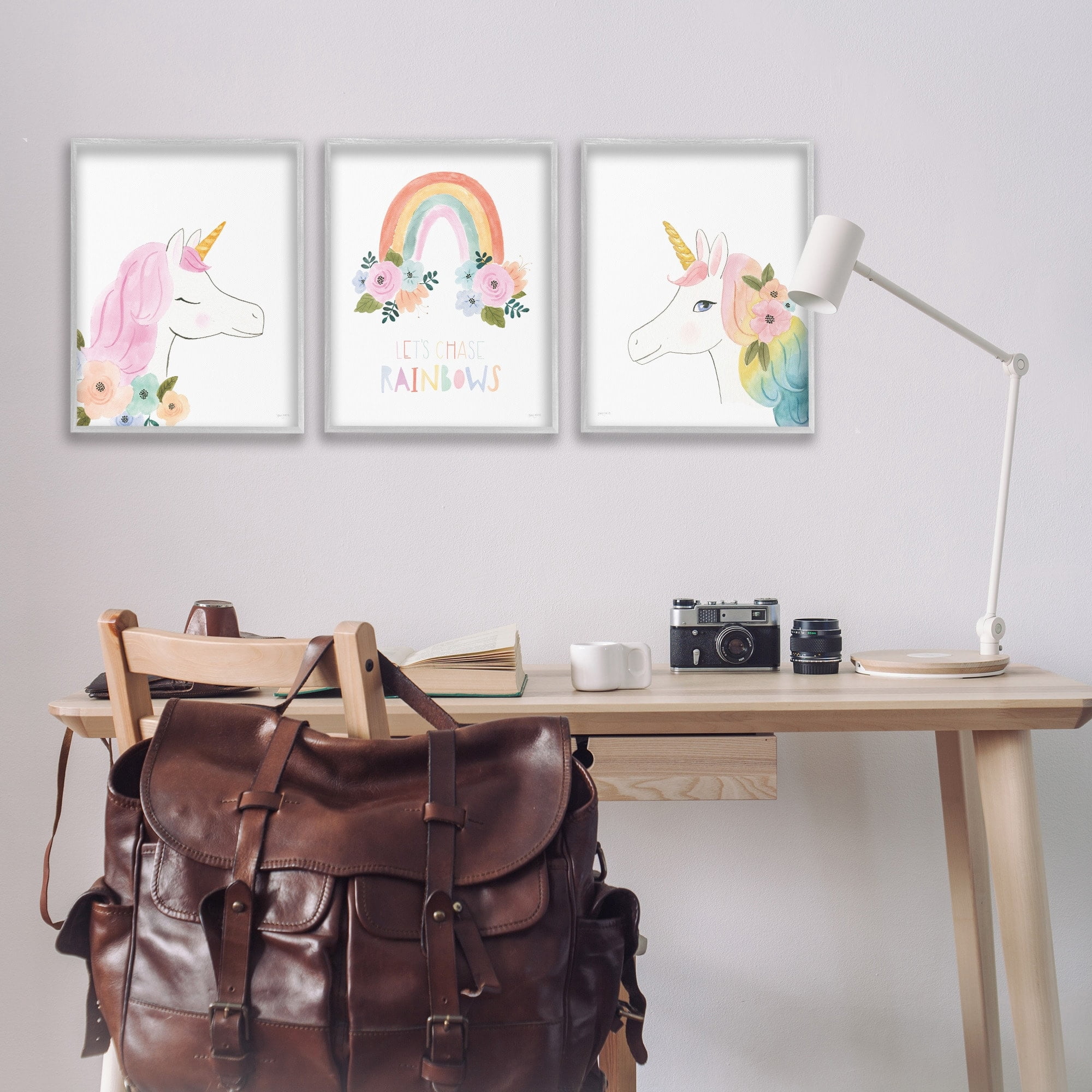 Stupell Industries Let's Chase Rainbows Phrase Fantasy Floral Unicorns Design by Jenaya Jackson