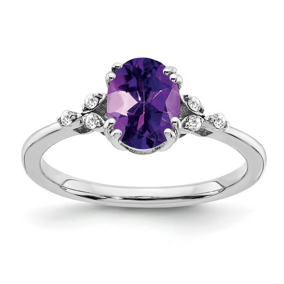 Auriga Fine Jewelry 925 Sterling Silver Rh-plated Amethyst and Diamond Ring for Women Size 6