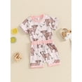 thumbnail image 5 of Elippeo Toddler Boys Girls Summer Outfits 3 6 12 18 24 Months 3 Years Western Cow Print Short Sleeve T-Shirts Tops and Shorts 2Pcs Clothes Set, 5 of 9