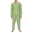 thumbnail image 3 of Kdxio Green Gingham Men’s Pajama Set Pajamas For Men 2 Piece PJ Set with Men Pajama Pants and Long Sleeve T-Shirt Lounge Set-Medium, 3 of 7