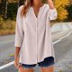 thumbnail image 1 of TaTaai Women's V Neck Flannel Top, 3/4 Sleeve Button Up Blouse, Loose Fit Plaid Casual Shirt for All Seasons Gift, 1 of 6