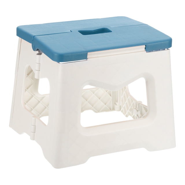 Uxcell Taburete de paso plegable de 8" para adultos, capacidad de 165 lbs, taburete antideslizante con mango, azul, pequeño