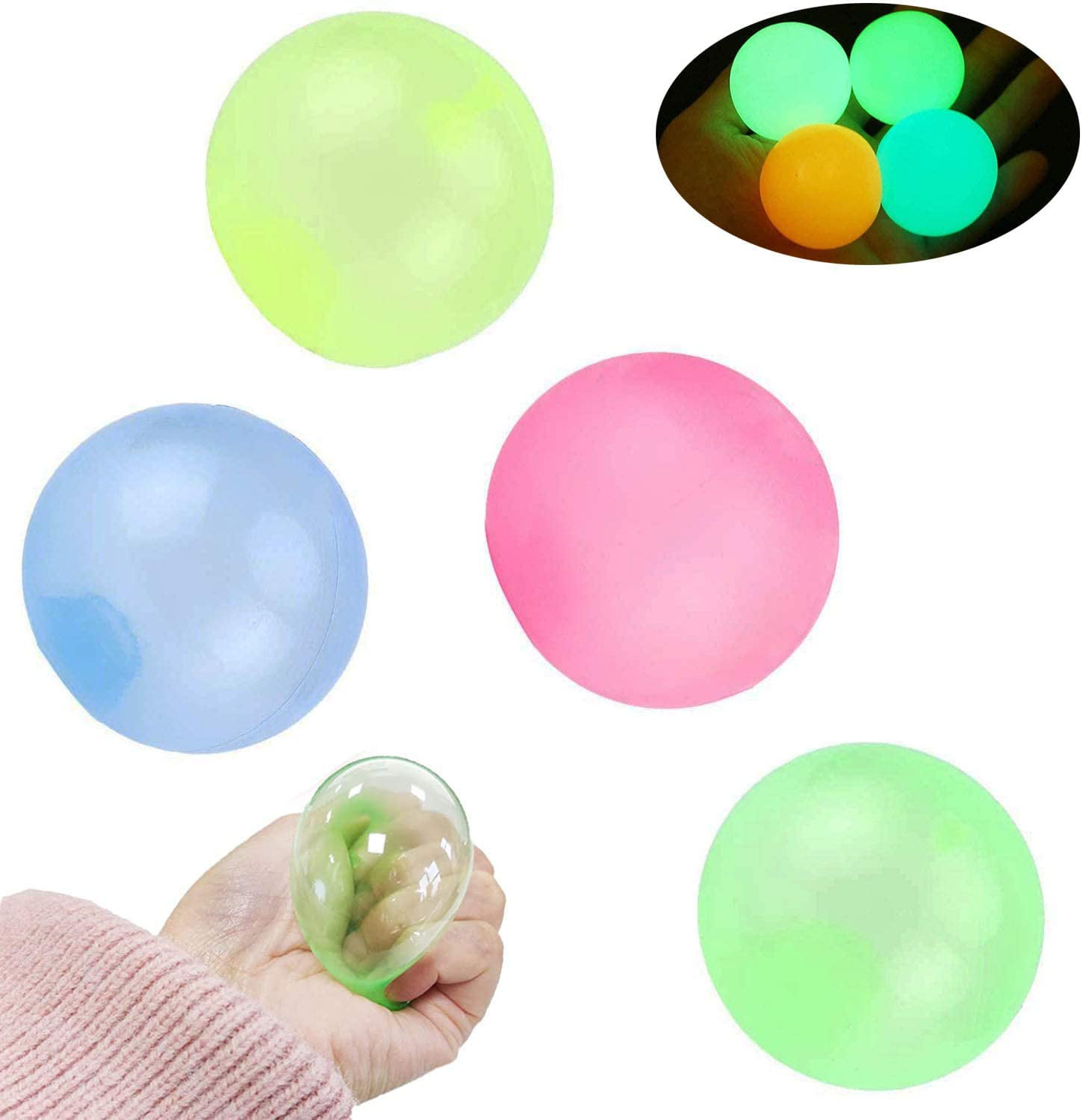 Luminescent Stress Relief Balls Sticky Ball Fluorescent Sticky Wall Balls Decompression Toys Balls Kids and Adults Tear-Resistant Ceiling Sticky Target Balls Fun Toys Kids and Adults- 45mm 