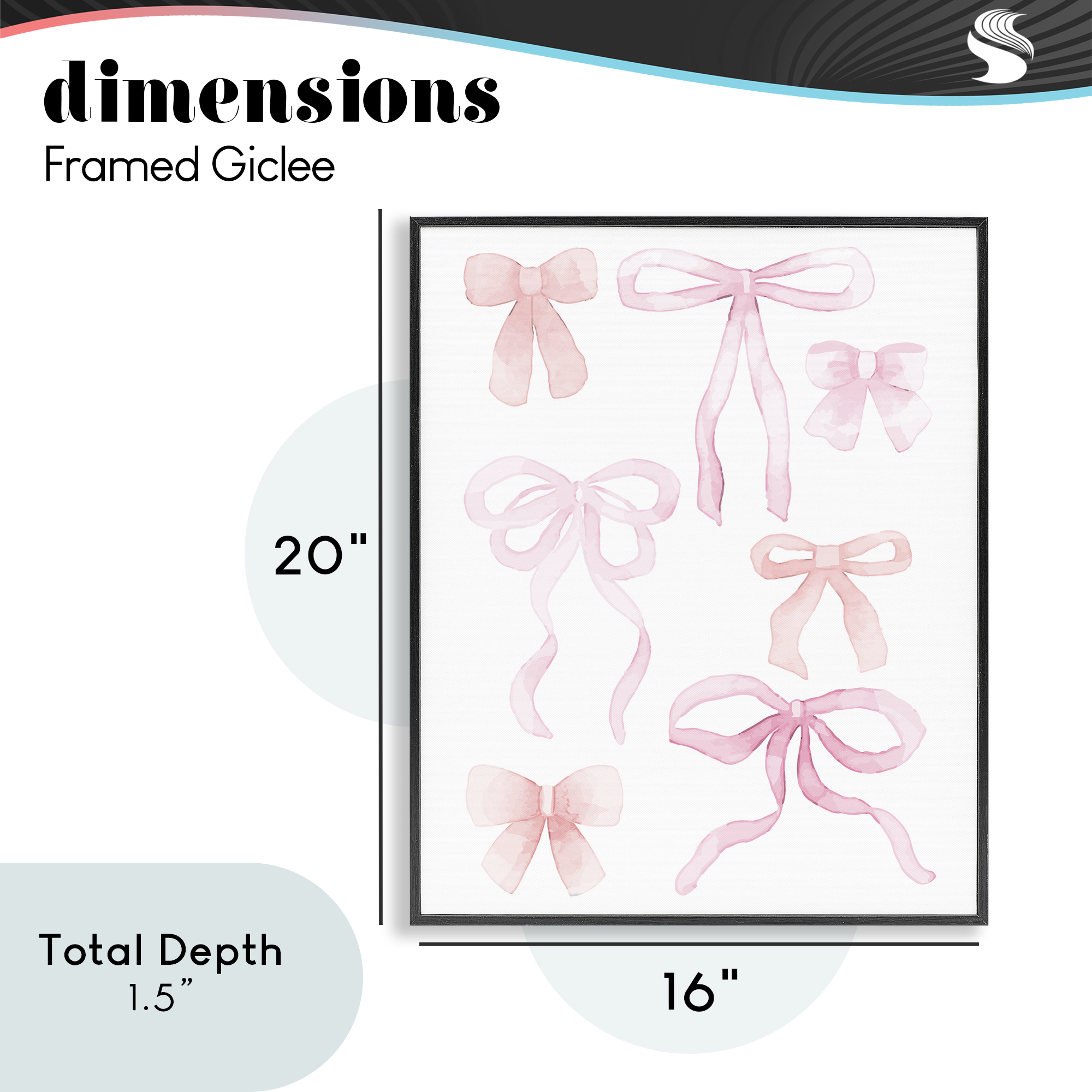 Pink Watercolor Bows Black Framed Giclee Art, design by Kim Allen