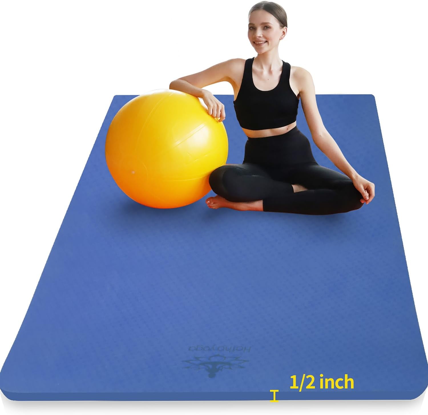 Large TPE Yoga Mat 6'x4'x1/2" Extra Thick Non-Slip Exercise Mat - for Yoga Pilates & Home Gym Workouts