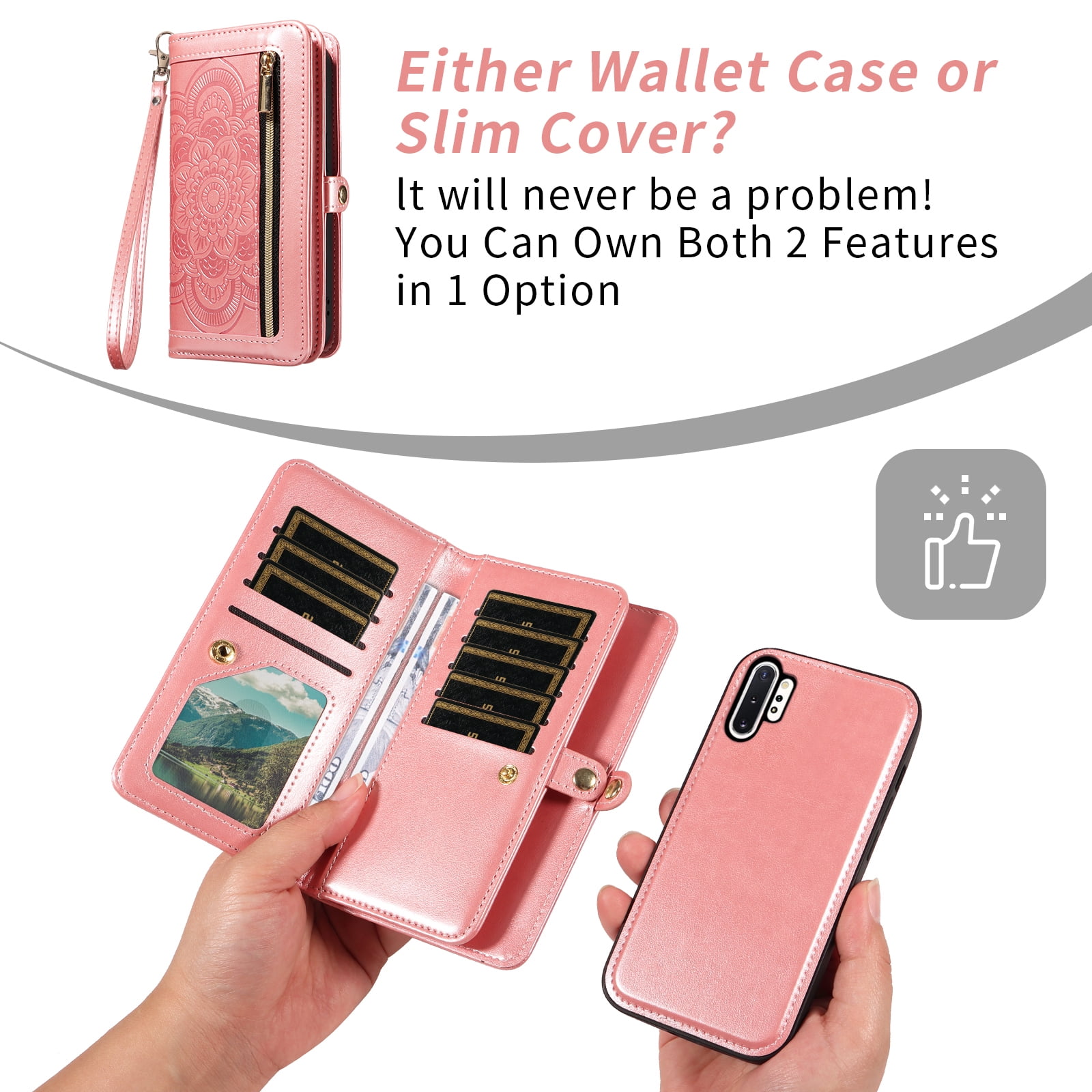 Asuwish Phone Case for Samsung Galaxy Note 10 Plus Note10+ 5G Zipper Wallet Cell Cover with Screen Protector Strap Flower Flip Card Holder Note10 + Notes 10+ Ten Not S10 10Plus Women Girls Rose Gold