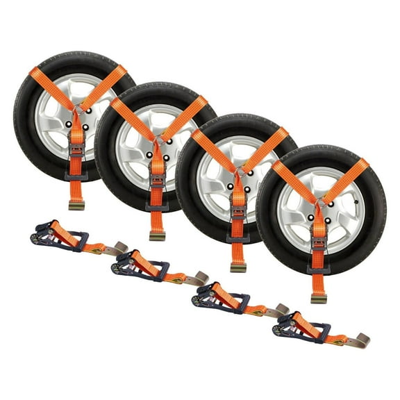 Car Tie Down Straps Kit, 2x120 Inch Lasso Straps 4-Pack - 5512 LBS WLL Vehicle Transport Straps for ATV, Motorcycle, Van, SUV, UTV & Trailer