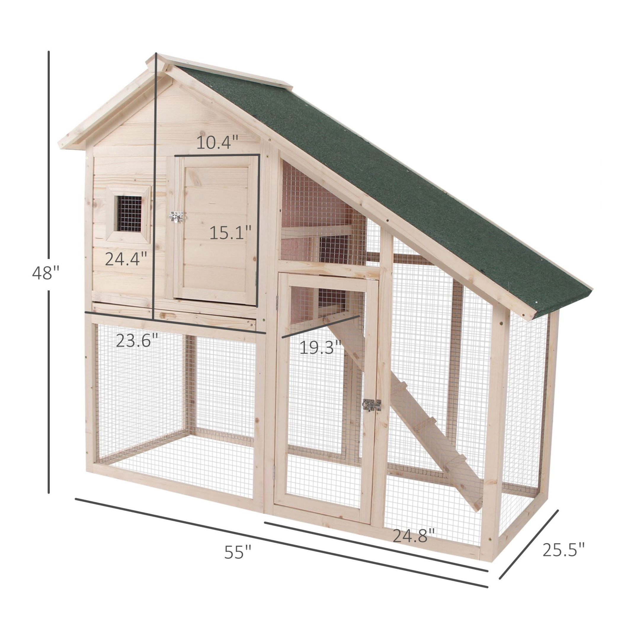 Wood Rabbit Hutch 2-Tier Small Animal House with Ramp & Run Natural 55" L