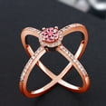 thumbnail image 3 of Gem Stone King 18K Rose Gold Plated Silver Criss Cross X Ring Round Pink Moissanite and (1.32 Cttw, Size 6), 3 of 5