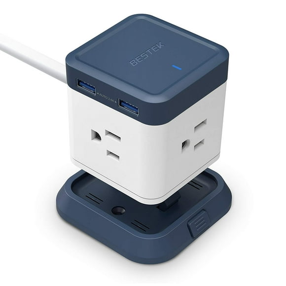 BESTEK Power Strip Travel Cube 3 Outlet 4 USB Charging Station with Mountable Detachable Base 5ft Extension Cord Flat Plug