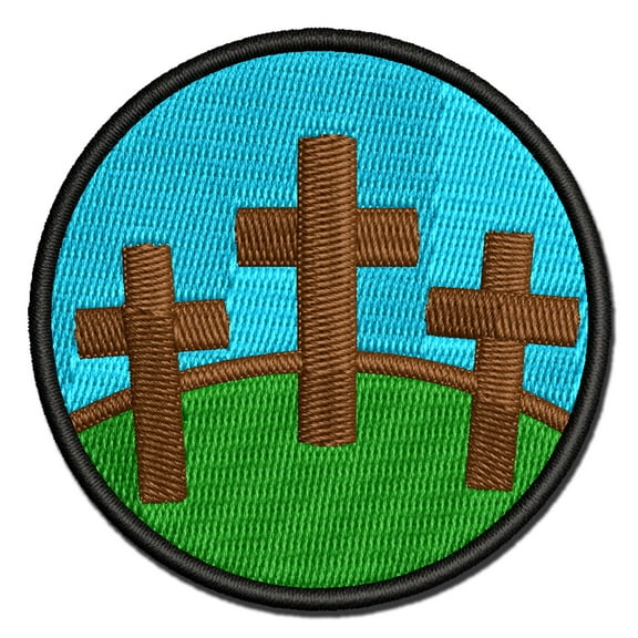 Three Crosses Applique Multi-Color Embroidered Iron-On Patch - 2.5 Inch Small