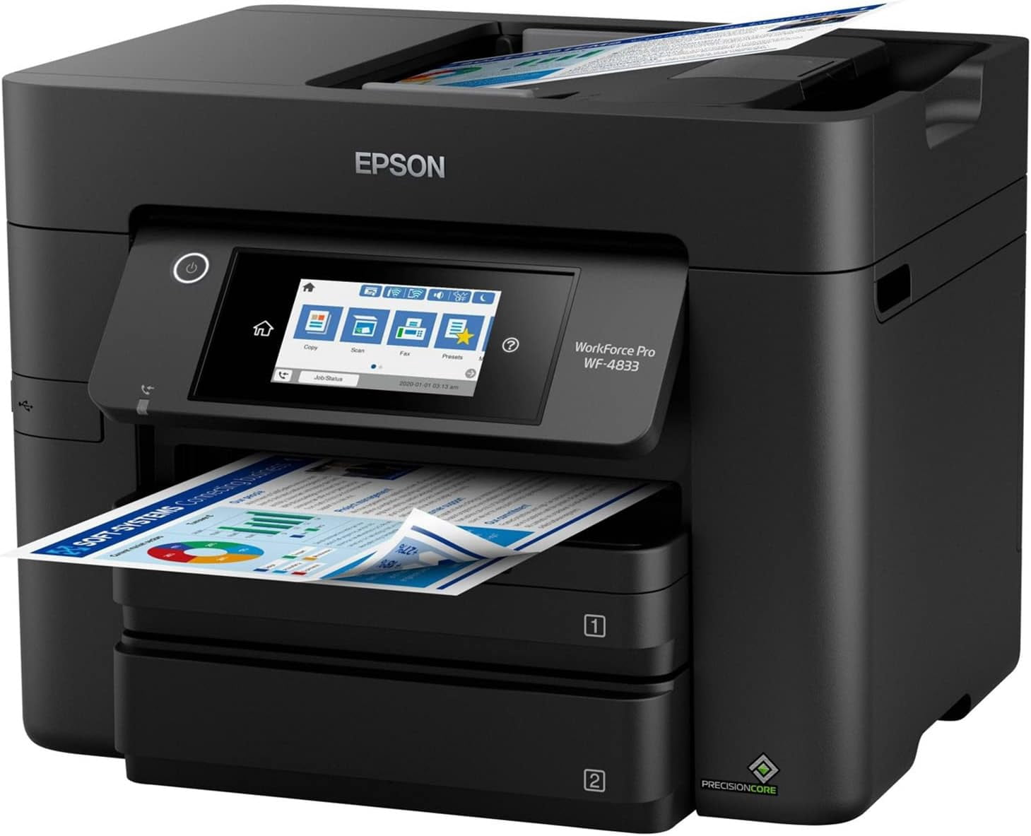 WorkForce Pro WF-4833 Wireless All-in-One Printer with Auto 2-Sided Print, 50-page ADF, 500-sheet Paper Capacity, and 4.3" Color Touchscreen (Sold without manufacturer warranty)