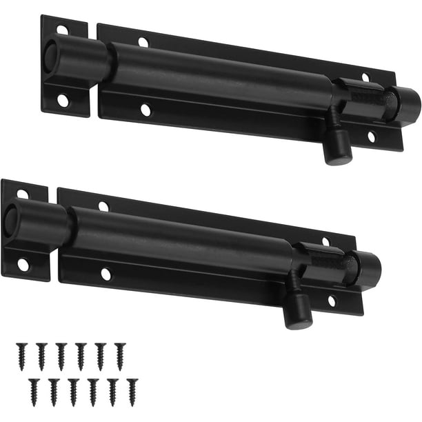 2 piezas de pestillo de perno de barril de 4 pulgadas, pestillo de puerta negro, cerradura de pestillo deslizante pequeña, perno de seguridad resistente (1,3 mm de grosor)
