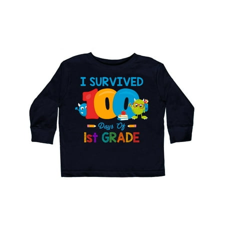 

Inktastic Survived 100 1st Grade Gift Toddler Boy or Toddler Girl Long Sleeve T-Shirt