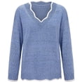 thumbnail image 4 of PVCS Blouse Rétro Décontractée pour Femmes, Couleur Unie, Col en V, Manches Longues, Brodée, T-shirt, Chandail, 4 of 7