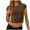 Coffee, variant on Htigea Women's Basic Teen Tee Workout Crewneck Short Sleeve Slim Fitted Casual Crop Top Today Sales Army Green,S