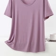 thumbnail image 6 of Plus Size Women's Solid Thin Crew Neck Short Sleeve Sleep T-Shirt, Soft Elastic Basic Layering Blouse, Casual All Season Daily Indoor Home Loungewear | TruHer,Purple 5XL, 6 of 6