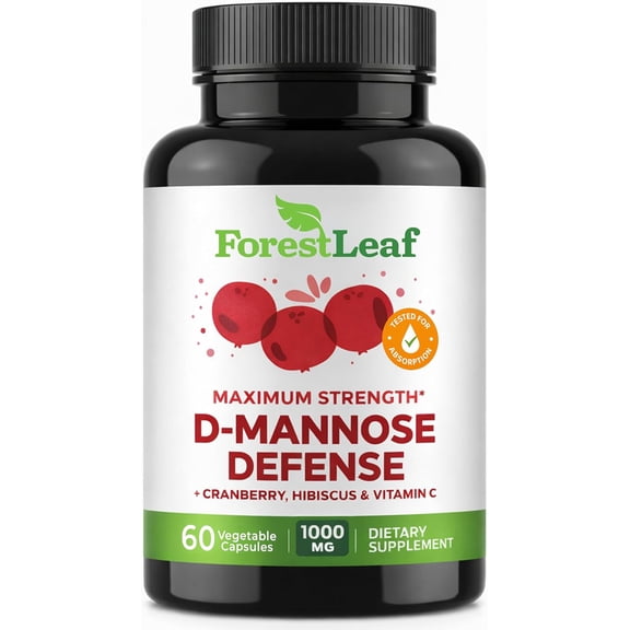 Forest Leaf D-Mannose Defense Urinary Pain Health & Bladder Control Support, 1000mg 60 Capsules, Organic DMannose Pills for UTI