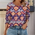 thumbnail image 5 of Spring Tops for Women Women's Casual Blouses Fashion Retro Printed 3/4 Length Sleeve Shirts Crew Neck Pullover Summer Elastic Cuffs with Pleats T-Shirts, 5 of 5