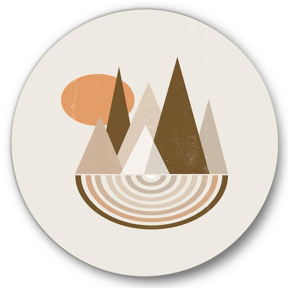 Designart 'Minimalistic Red Full moon Landscape With Mountain' Modern Circle Metal Wall Art 36x36 - Disc of 36