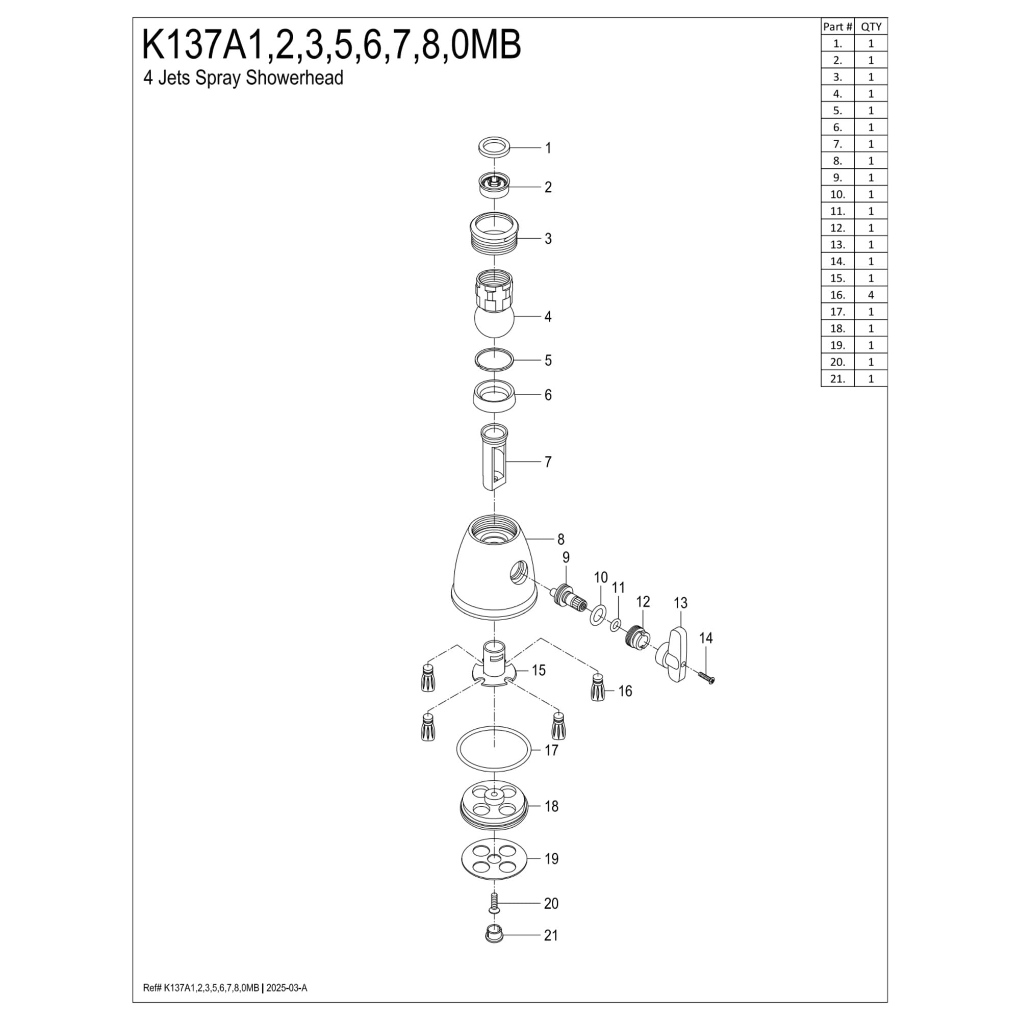 Kingston Brass K137A7 Victorian 2-5/16-Inch Round Adjustable Jet Spray Brass Shower Head in Brushed Brass