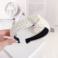 thumbnail image 3 of Diademas de perlas para mujer, diadema blanca con nudo a la moda, diseño de banda para la cabeza, tocado de boda elegante para novia, diademas anchas para niña, 3 of 5