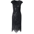 thumbnail image 3 of Vestido de lentejuelas con borlas, estilo retro de los años 20, para fiestas y banquetes, talla grande, 3 of 6