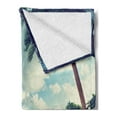thumbnail image 2 of Palm Tree Soft Flannel Fleece Throw Blanket, Summer Beach Vintage Style Tropical Sunset Picture Print, Cozy Plush for Indoor and Outdoor Use, 70" x 90", Dark Green Sand Brown, by Ambesonne, 2 of 5