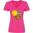 thumbnail image 3 of Inktastic Thanksgiving Turkey, Turkey With Sunflower Women's V-Neck T-Shirt, 3 of 5