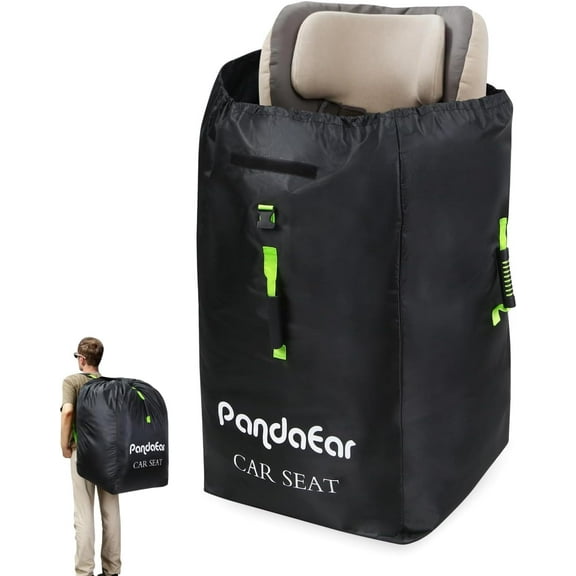 PandaEar Car Seat Travel Bag Backpack for Airplane, Water-Resistant Car Seat Cover with Shoulder Strap for Infant Convertible Seats & Booster Seat, Black