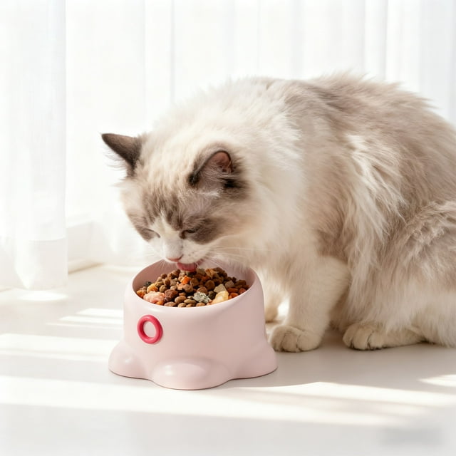 Large Cat Bowl Elevated 7-Inch Feeding Dish with 250ml Capacity & Anti-Tip Base