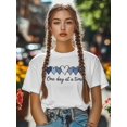 thumbnail image 4 of Women's T-Shirt Minimalism Blue Heart One Day At A Time Short Sleeve Casual Tee Classic Crew Neck T Shirt for Women White, 2XL, 4 of 7