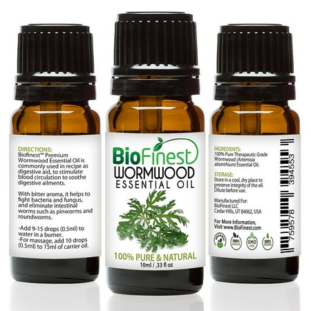 Om Organic Cosmetics Biofinest Wormwood Essential Oil - 100% Pure Organic Therapeutic Grade - Best for Aromatherapy, Cosmetics, Deodorant, Meditation - Ease Anxiety Fatigue Nausea Insomnia Digestion - FREE E-Book (10ml) ()