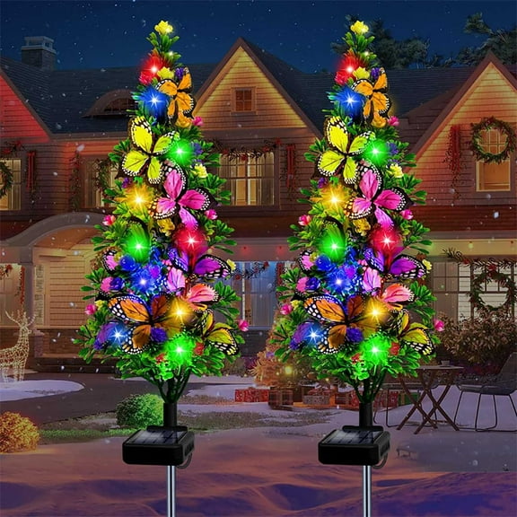 XEOVHV Solar Garden Lights,Solar Butterfly Flower Lights,2 Pack Christmas Solar Lights Outdoor Waterproof Decorative,Yard Patio Pathway Lawn Decoration Housewarming Gift
