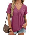 thumbnail image 2 of Spring Tops for Women 2026 Short Sleeve V Neck Womens T Shirts Casual Loose Fit Ruched Top Beach Vacation Clothes, 2 of 7