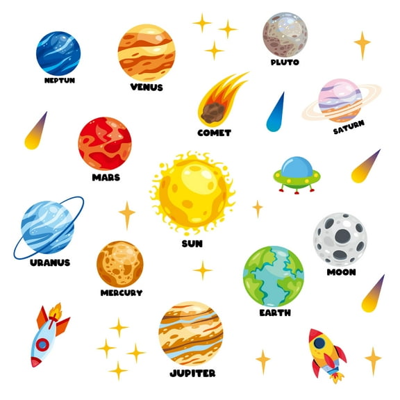 Cosmic Planet Wall Stickers Space Rocket Astronaut Star Decals Peel and Stick for Kids Bedroom Boys Girls Playroom Kindergarten Classroom Decor