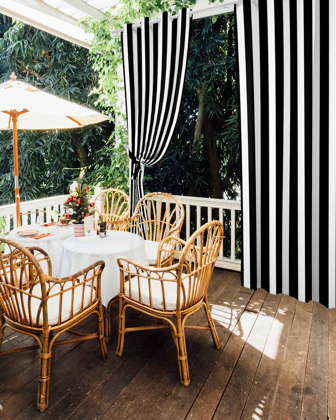Black Striped Outdoor Curtains for Patio, Modern Farmhouse Black and White Stripes Privacy Drapes Grommet Waterproof Outside Curtains for Porch/Cabana/Balcony 54"x 108", 1 Panel