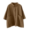 thumbnail image 5 of Summer Tops, Duoif Women's Artistic Linen Half Sleeve Top, Loose Casual Style Shirts for Women Khaki XL, 5 of 6