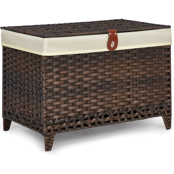 Wicker Storage Basket with Lid,Rattan Shelf Basket with Removable Liner Bag,105L Storage Bin,Storage Trunk with Heightened Feet,Storage Container for Wardrobe,Home Organizer