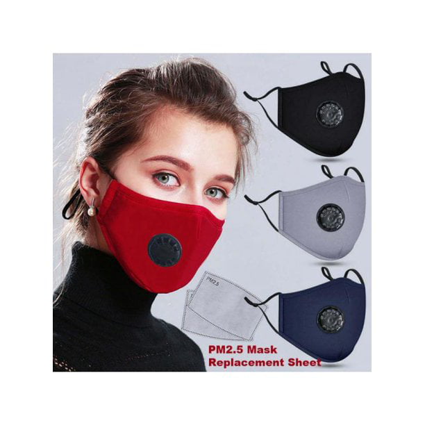 5X Washable Reusable Face Mask With Activated Carbon Filters Breathing Valves 
