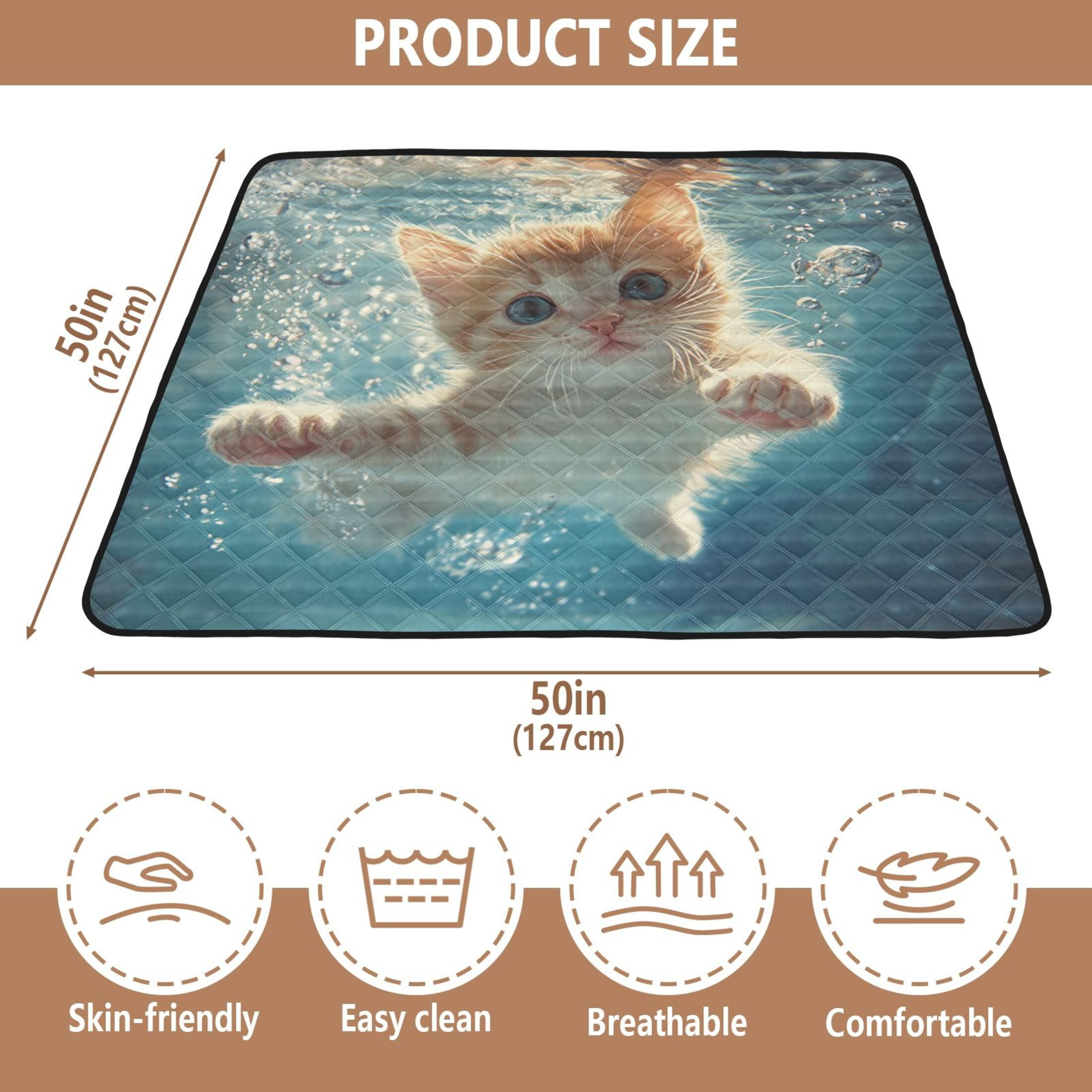 WOBOGO Cute Kitten Swim Underwater Baby Playmats Extra Large Waterproof Rollable Activity Pads for Toddlers 50×50inch