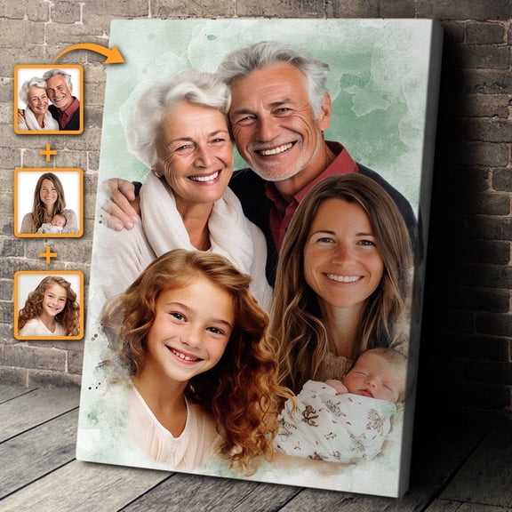 Catygift - Custom Combine Loved Ones From Different Photos - Canvas Wall Art - Personalized Picture Canvas Wall Art - Green Background Family Portrait - Unique Gift For Family Members