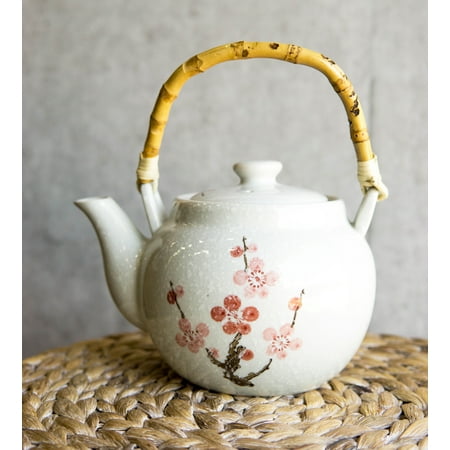 

Sakura Pink Cherry Blossoms Speckled White Ceramic 42oz Large Tea Pot Teapot