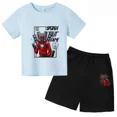 thumbnail image 3 of Conjunto de camiseta y pantalones cortos de manga corta para niño y niña, traje informal de moda para niño, 2 piezas, con estampado de baño Skibidi, 3 of 5