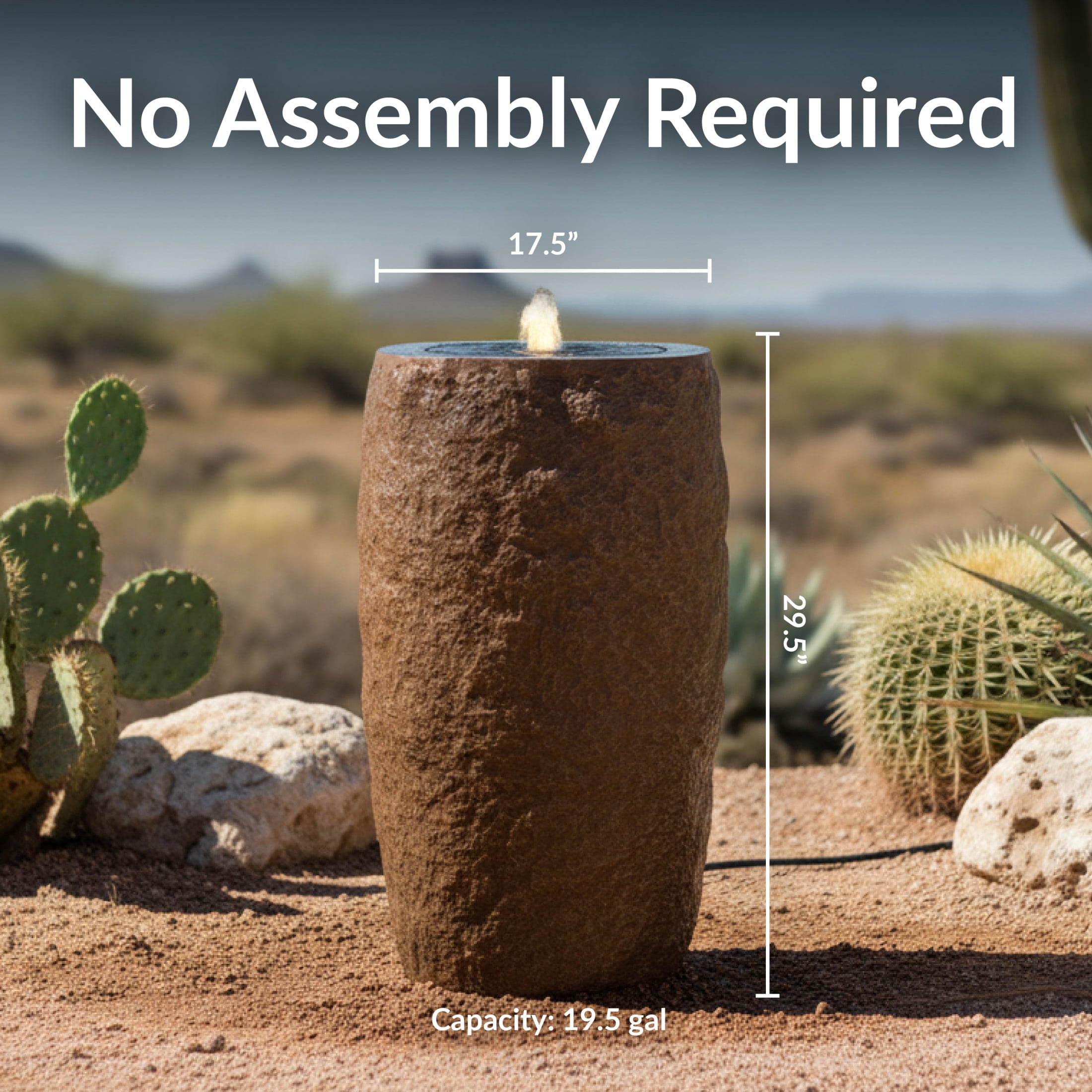 Sunnydaze Cylinder Brown Outdoor Bubble Fountain, LED Light