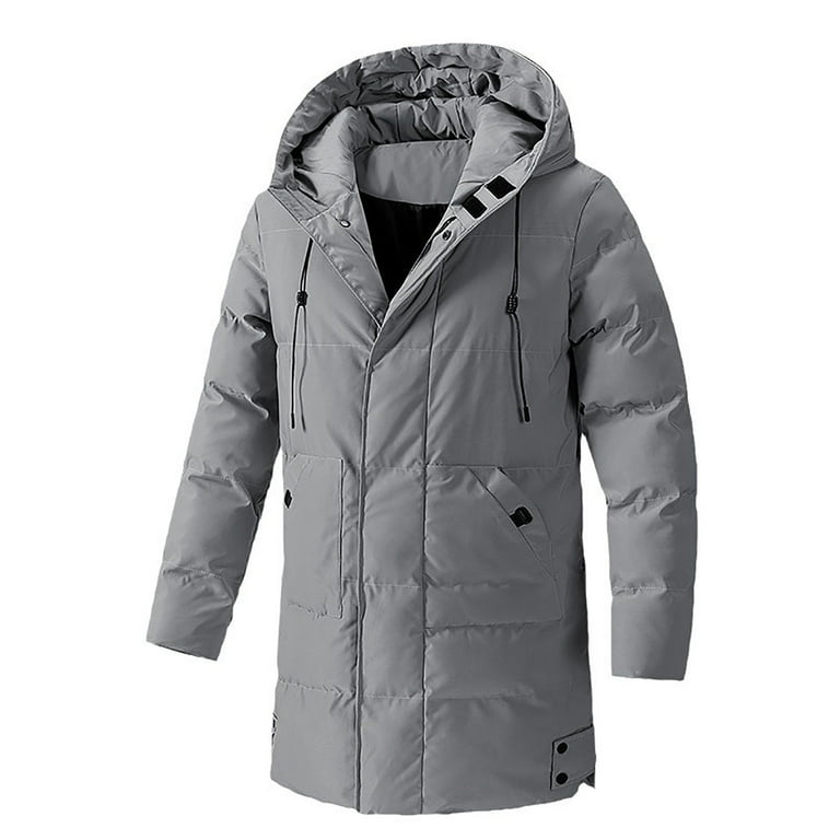 Mens Long Winter Coat Zipped Hooded Puffer Jacket Ankle