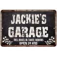 thumbnail image 1 of JACKIE'S Garage Black Grunge Sign 12 x 18 Matte Finish Metal 112180005296, 1 of 1
