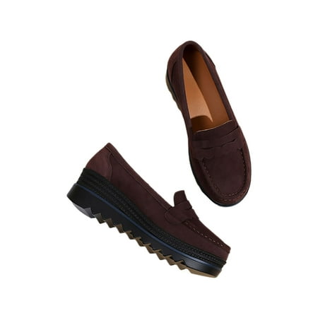 

Gomelly Ladies Breathable Loafer Lightweight Round Toe Platform Loafers Work Driving Comfortable Wedge Casual Shoes Brown 8