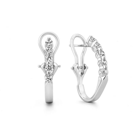 1/2 Carat T.W. Diamond 10kt White Gold 5-Stone Hoop Earrings with HI I2-I3 Diamonds